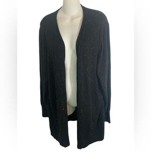 Chicos Black Cardigan Sweater Sz XXL Cashmere Blend Gold Accents Woven Ladies